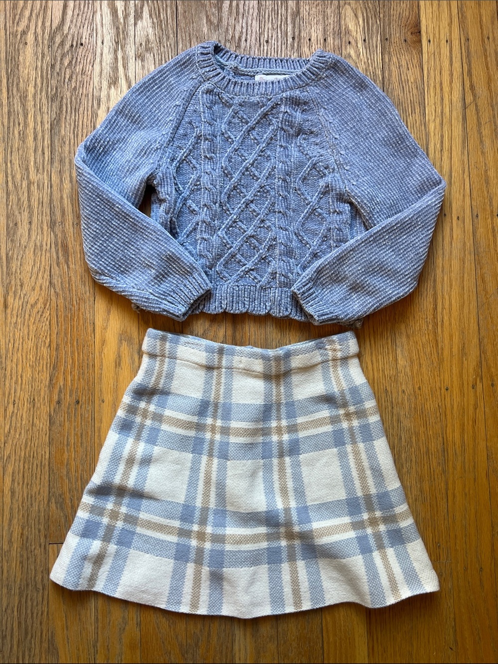 Light Blue Plaid A-Line Skirt - girls